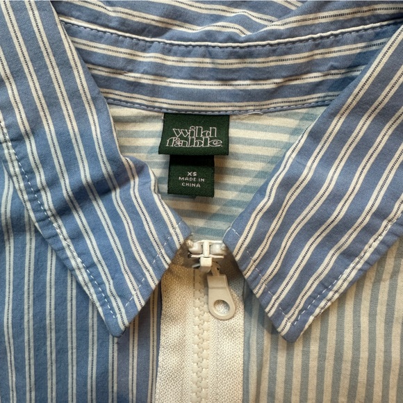 Preppy Striped Boxy Cropped Top Blue & White Collared Long Sleeve XS Mod Office - Picture 4 of 5